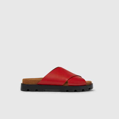 Side view of Brutus Sandal Red leather sandals for women