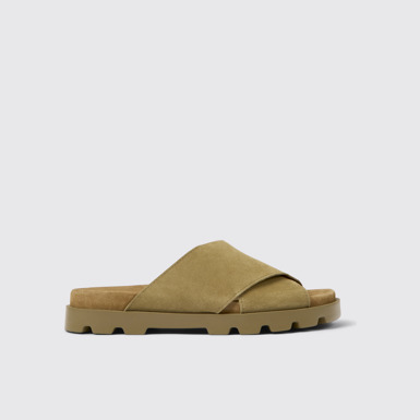 Side view of Brutus Sandal Brown Nubuck Cross-strap Sandal for Women