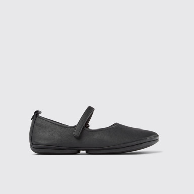 Side view of Right Black Leather Women's Shoes.