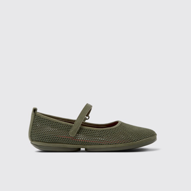 Side view of Right Green TENCEL Lyocell and Leather Moccasin Ballerinas for Women.