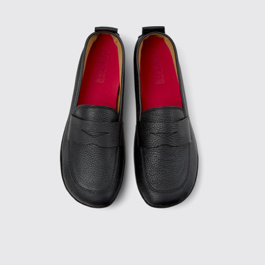 Overhead view of Right Black Leather Women's Shoe.