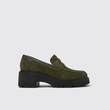 Side view of Milah Green nubuck loafers for women