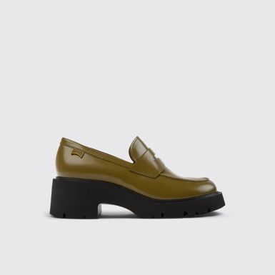 Side view of Milah Green Leather Moccasins/Ballerinas for Women.