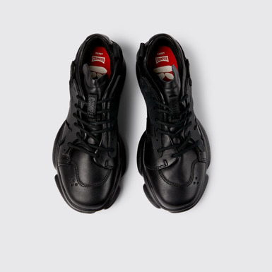 Overhead view of Karst Black leather and textile sneakers for women