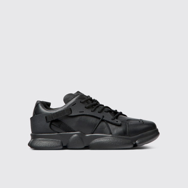 Side view of Karst Black leather and textile sneakers for women