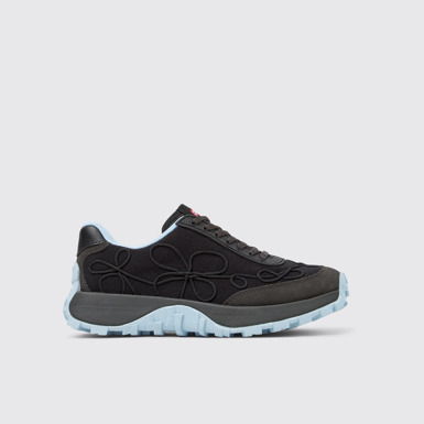 Side view of Drift Trail VIBRAM Black textile and nubuck sneakers for women