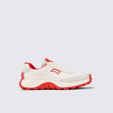 Side view of Drift Trail VIBRAM White Recycled PET and Nubuck Women's Sneakers.
