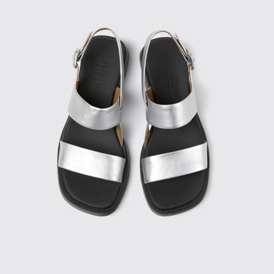 Overhead view of Dana Gray Leather Sandals for Women.
