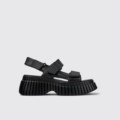 Side view of BCN Black Leather Sandal for Women.