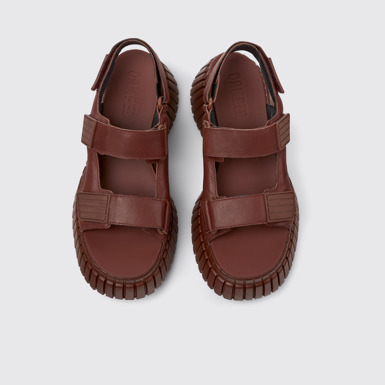 Overhead view of BCN Red Leather Sandals for Women.