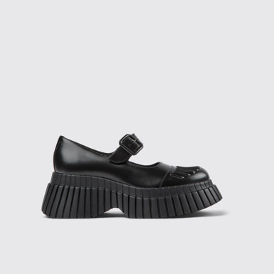 Side view of BCN Black Leather Women's Shoe.