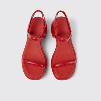 Overhead view of Thelma Red Leather Women's Sandals.