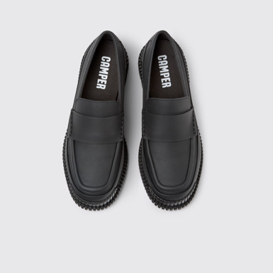 Overhead view of Pix Black Leather Moccasin Ballerina for Women.