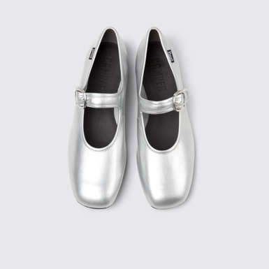 Overhead view of Casi Myra Silver Leather Shoes for Women.