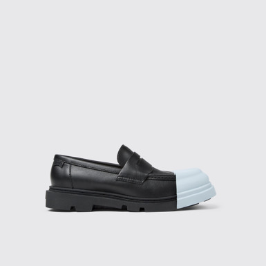 Side view of Junction Black leather loafers for women