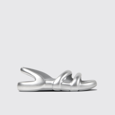 Side view of Kobarah Flat Silver Sandals.