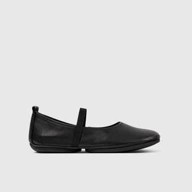 Side view of Right Black Leather Women's Shoe.