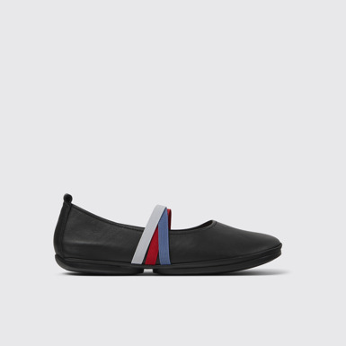 Side view of Twins Black Leather Moccasins and Ballerinas for Women.