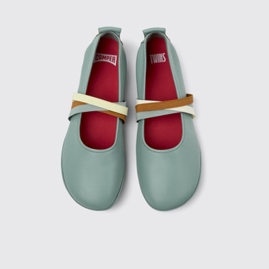 Overhead view of Twins Green Leather Moccasin Ballerina for Women.