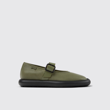 Side view of Onda Green Leather Women's Shoe.
