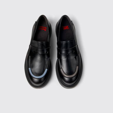 Overhead view of Twins Black leather loafers for women