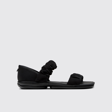 Side view of Right Black Recycled PET and Leather Sandals for Women.