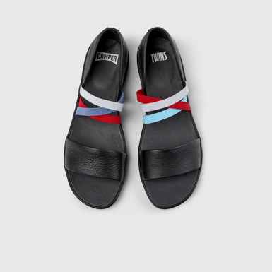 Overhead view of Twins Black Leather Sandals for Women.