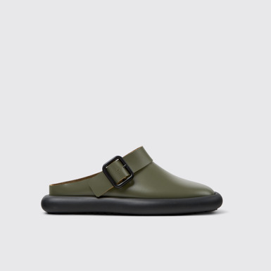 Side view of Onda Green Leather Sandals for Women.