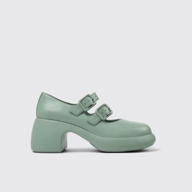 Side view of Thelma Green Leather Shoes for Women.