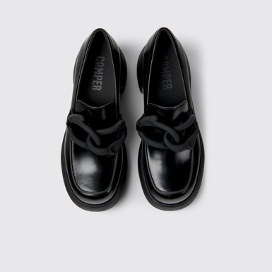Overhead view of Thelma Black Leather Moccasin/Ballerina for Women.