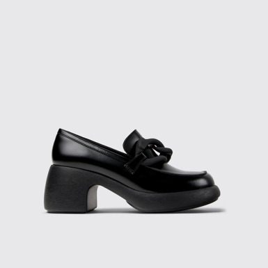 Side view of Thelma Black Leather Moccasin/Ballerina for Women.