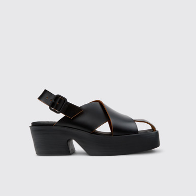 Side view of Billie Black Leather Sandals for Women.