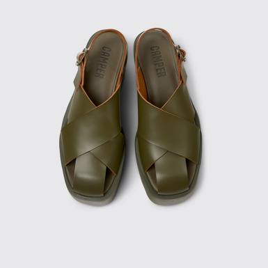 Overhead view of Billie Green Leather Sandals for Women.