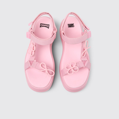 Overhead view of Twins Pink Recycled PET Sandals for Women.