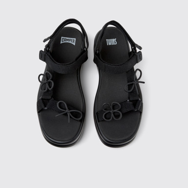 Overhead view of Twins Black Recycled PET Sandals for Women.