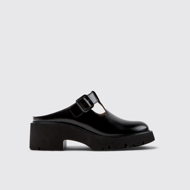 Side view of Milah Black Leather Sandals for Women.