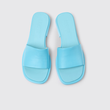 Overhead view of Dana Blue Leather Sandals for Women.