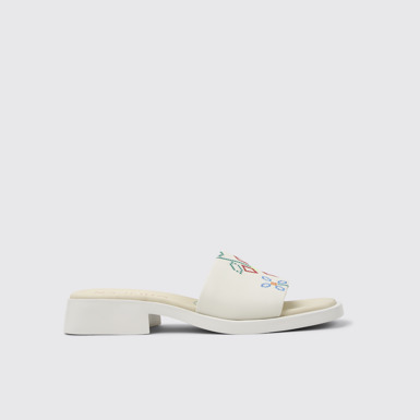 Side view of Twins White Leather Sandals for Women.