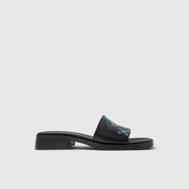 Side view of Twins Black Leather Women's Sandal.