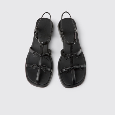 Overhead view of Dana Black Leather Sandals for Women.
