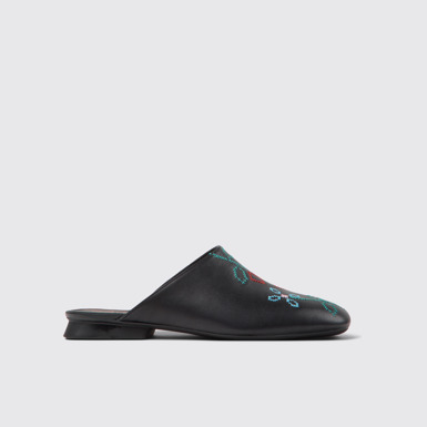 Side view of Twins Black Leather Women's Sandal.