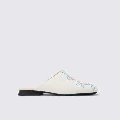 Side view of Twins White Leather Sandals for Women.