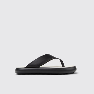 Side view of Twins Black Leather Sandals for Women.