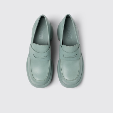 Overhead view of Thelma Green Leather Moccasin/Ballerina for Women.