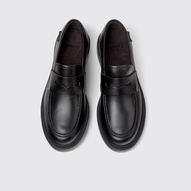 Overhead view of Dean Black Leather Shoes for Women.