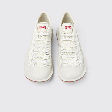 Overhead view of Beetle White Textile/Leather Basket Bootie for Men