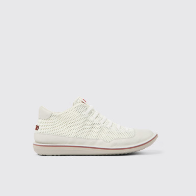 Side view of Beetle White Textile/Leather Basket Bootie for Men