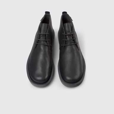Overhead view of Wagon Black Leather Ankle Boots for Men.