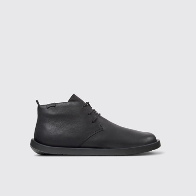 Side view of Wagon Black Leather Ankle Boots for Men.