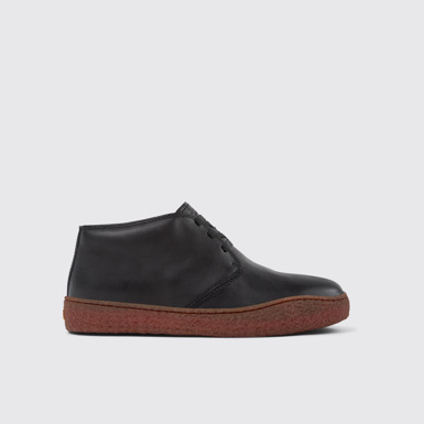 Side view of Peu Terreno Black Leather Ankle Boots for Men.